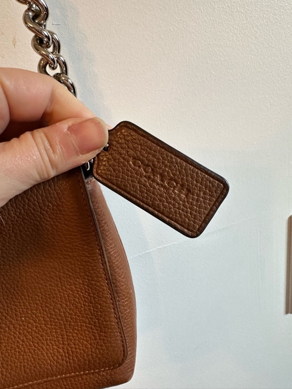 Coach Brown pebbled Leather Shoulder purse with Chain Strap - Picture 5 of 14